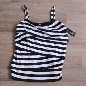 NWT I.N.C. Black & White Striped Sweetheart Tiered Spaghetti Tank Top Size 1X